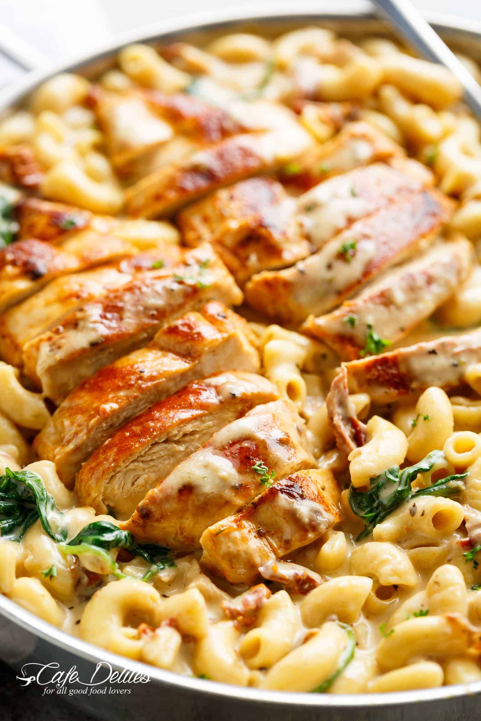 Sliced Fried Chicken on Mac And Cheese
